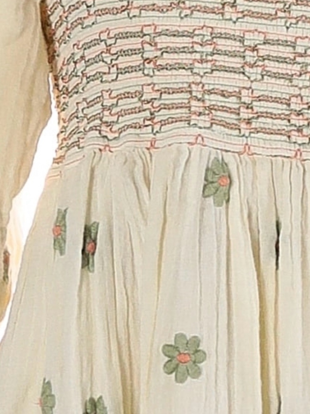 Free People Dahlia Embroidered Maxi Dress Cream Cotton Gauze Smocked Medium - Picture 3 of 6